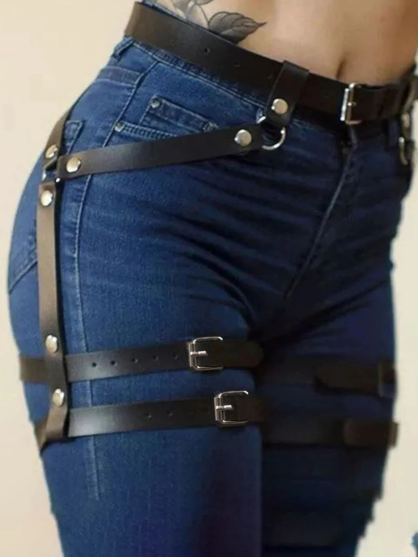 حزام رباط نسائي من الجلد الصناعي متعدد الاستخدامات - مثالي لملابس الشرير والقوطية والهذيان، يتضمن أربطة الفخذ القابلة للتعديل