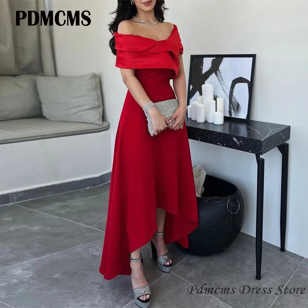 

PDMCMS Red Vintage Prom Dresses Off the Shoulder High Low Evening Dresses Vestidos De Fiesta Elegantes Para Mujer 2024 Prom Gown