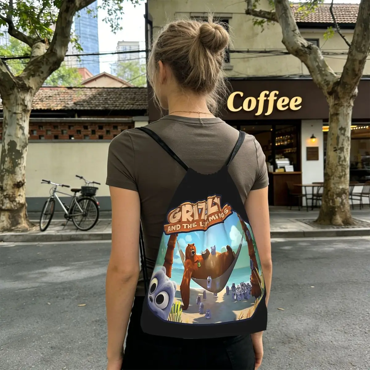Grizzy And The Lemmings Sidesea Backpacks Multi-function Drawstring Bundle Pocket Shoes Bag Book Bags for Man Woman School