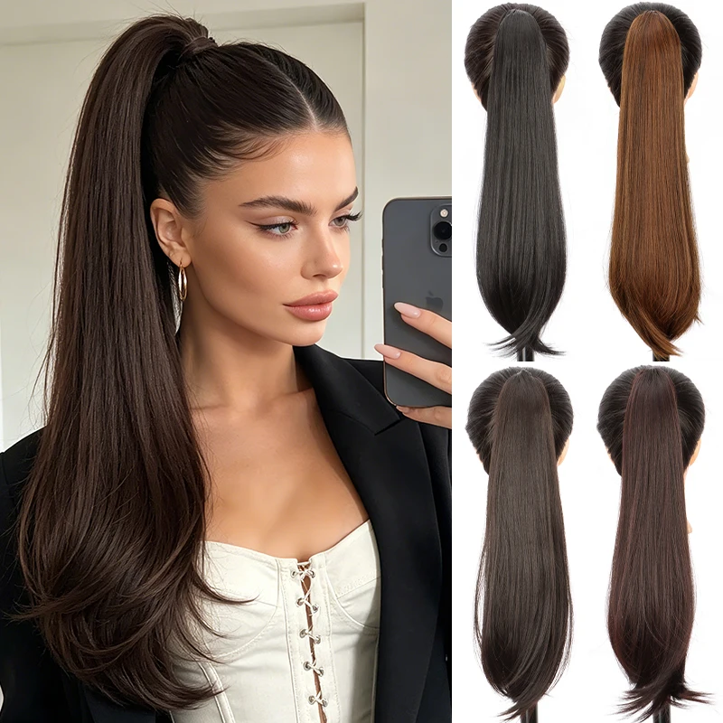 Women’s Claw Clip Ponytail Extension,Synthetic Long Straight Micro-Rolled Hair, Adds Volume&Length,Perfect for Everyday Wear