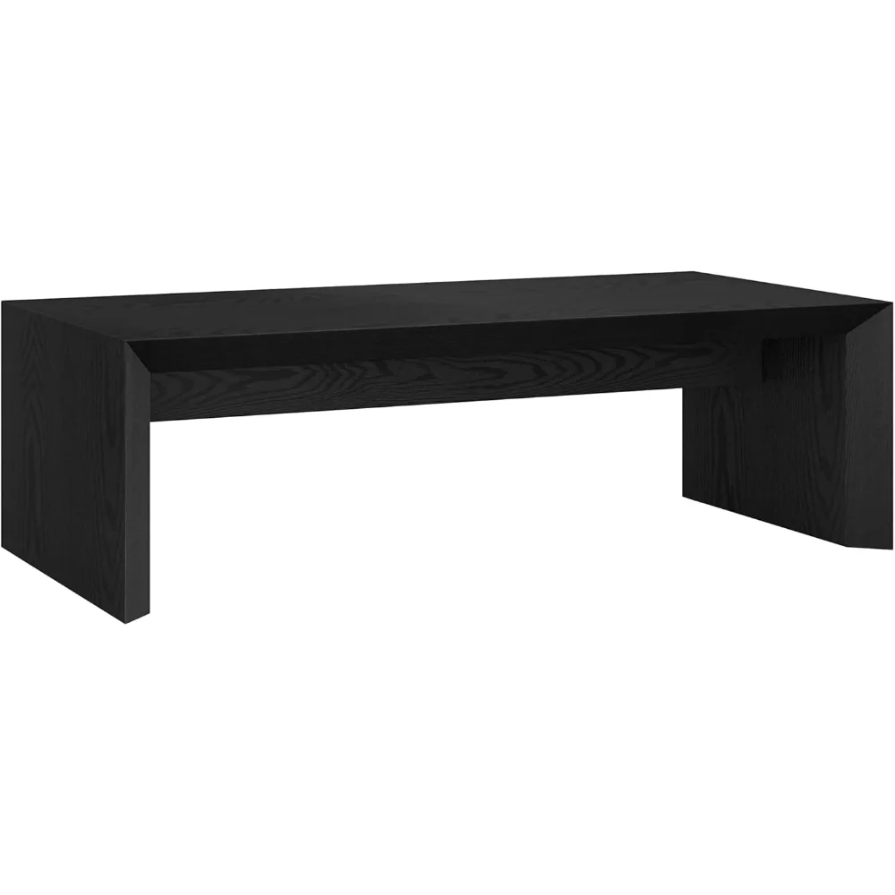 

48" Rectangular Low-Profile Coffee Table for Living Room, Family Room, or Office, Black Grain
