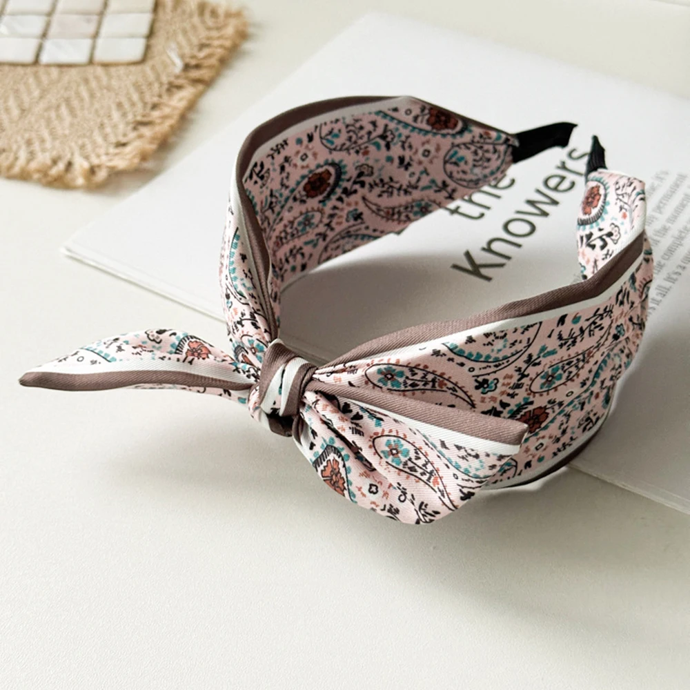 Women Boho Floral Print Headbands Cross Knot Hair Hoop Bow Wide Brimmed Head Hoop Vintage Elegant Headwear Hair Accessories