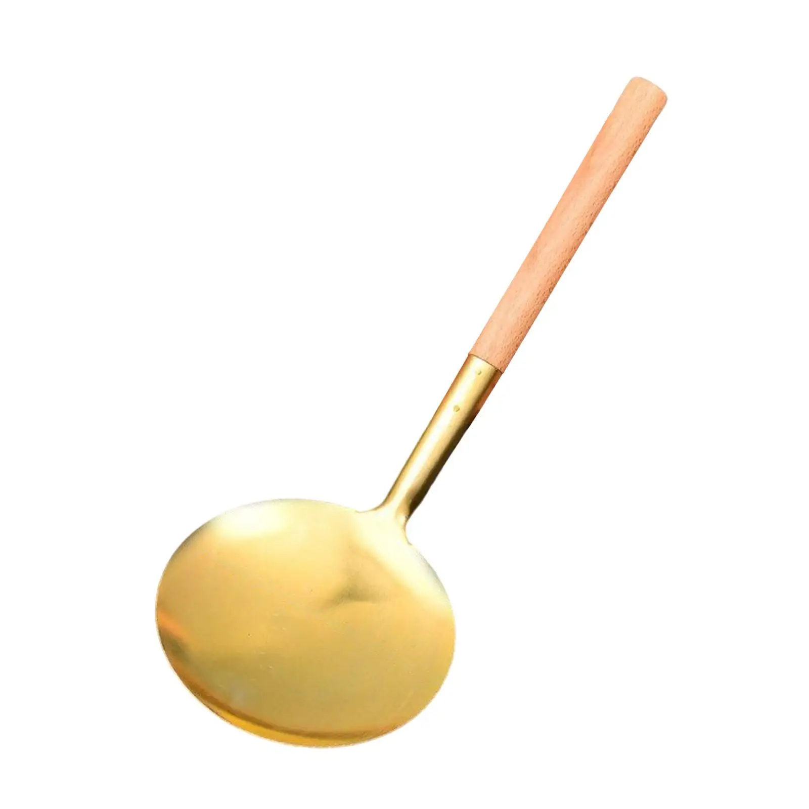 

Tofu Scoop Brass Kitchen Spoon Wood Handle Nonstick Ladle Food Serving Tool for Home Restaurant Chef