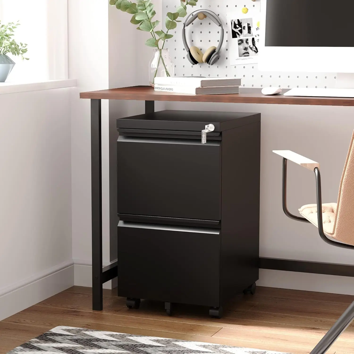 

2 Drawer Mobile File Cabinet with Lock, Under Desk Metal Rolling Filing Cabinets for Home Office Organizer, Customized