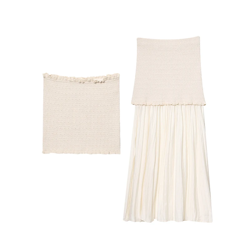 

Новинка лета 2024, женский вязаный топ с запахом на груди, 492043, трикотажная юбка 492042, модный ансамбль из полиэфирного волокна для женщин