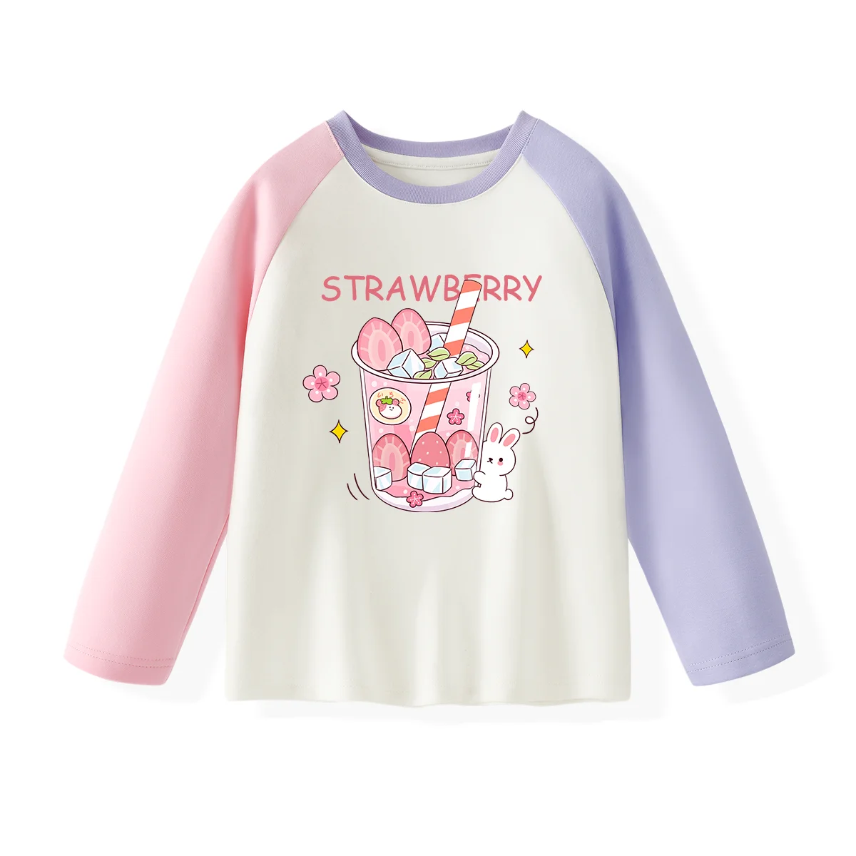 Teacup coelho padrão infantil ab duas cores manga comprida camiseta meninos e meninas cor sólida outono e inverno