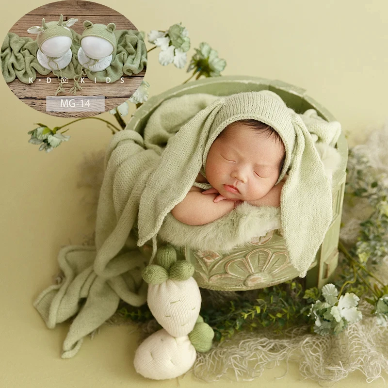 Knitted Newborn Photography Props Baby Handmade Bear Hat + Wrap 2pcs/Set Baby Swaddle Blanket Props Studio Photo Accessories