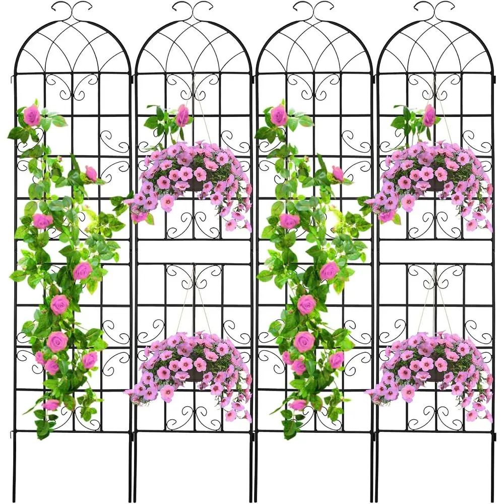 

4-Piece 86.2x19.7 Black Metal Trellis for Climbing Plants, Outdoor Decorative Garden Support for Vines and Roses