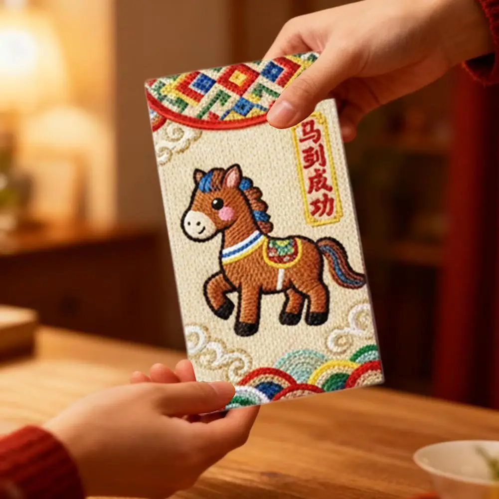 

Красные конверты с 3D-вышивкой в стиле пони [6 шт./уп.] Новогодние конверты к Весеннему фестивалю 2026 года (Год Лошади)