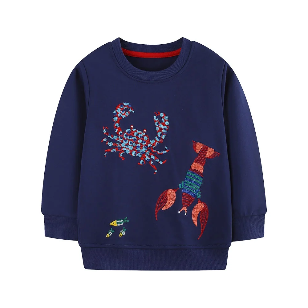 Jumping Meters 2-7T Krabben-Stickerei Jungen Mädchen Sweatshirts Langarm Meerestiere Herbst Winter Kinderkleidung Baby-Oberteile