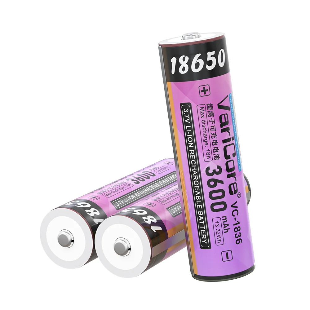 VariCore VC-1836 3.7V 18650 Rechargeable Li-ion Battery 3600mAh High Capacity 18A Discharge with Protection PCB