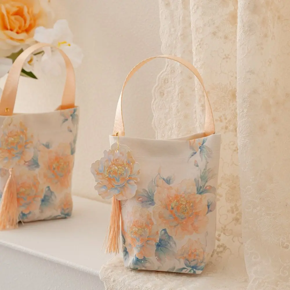Printing Flower Tassel Wrist Bag Temperament Make Up Pouch Wedding Candy Bag Jewelry Packing Storage Bag Chinese Style Handbag