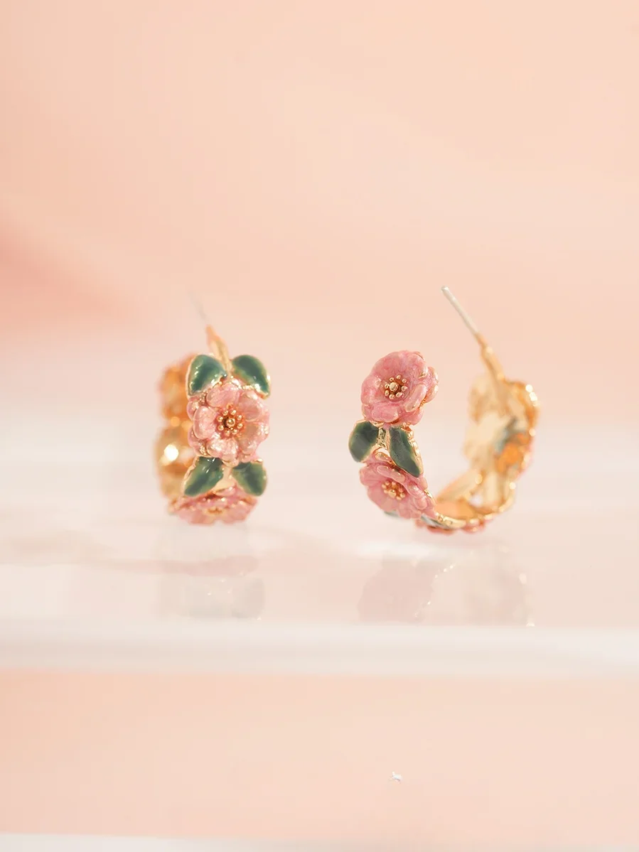 Enamel flower stud earrings Mori light luxury high-end earrings