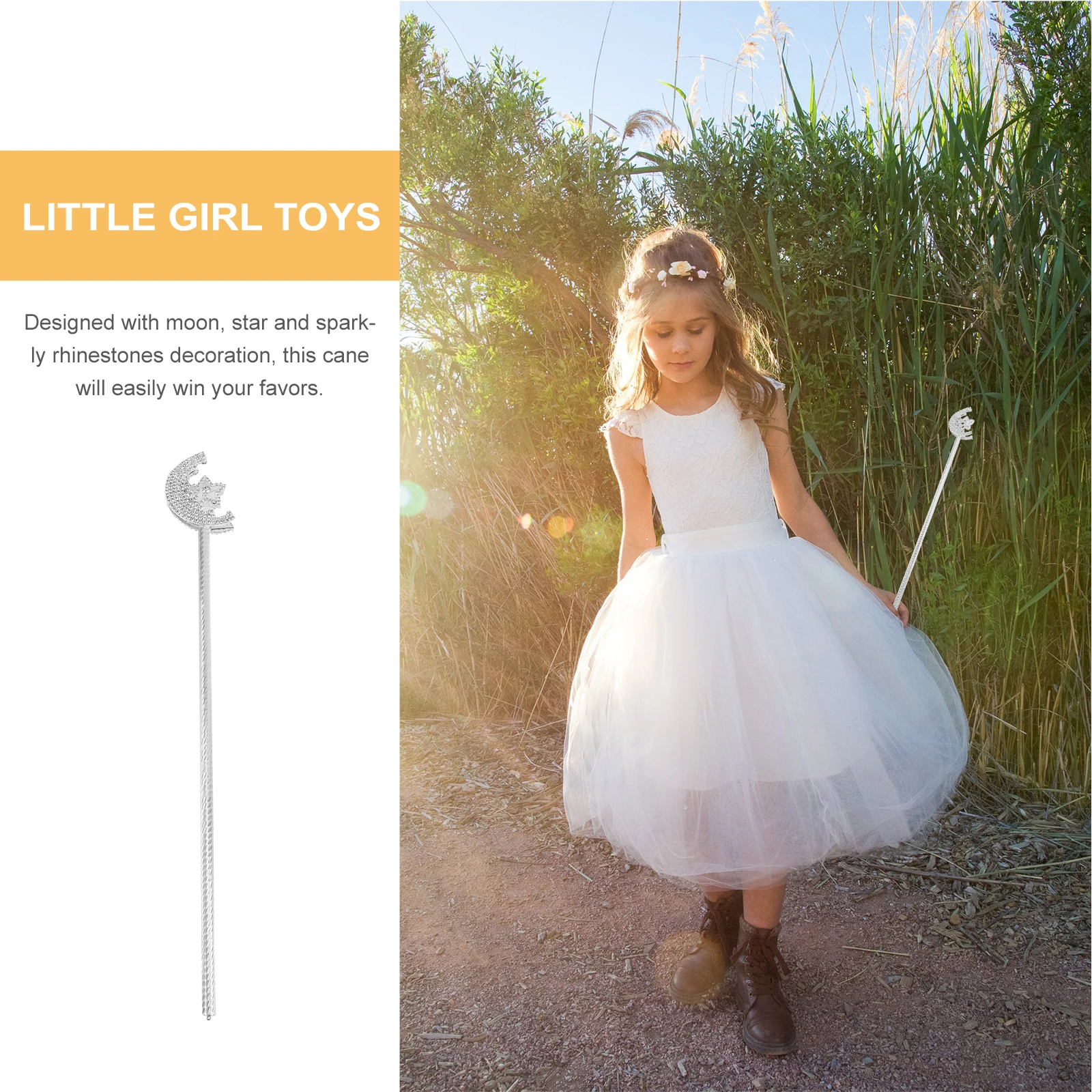 

Moon Star Design Rhinestone Halloween Cosplay Cane Costume Walking Stick Girls Women Little Girl Toys Moon Cane