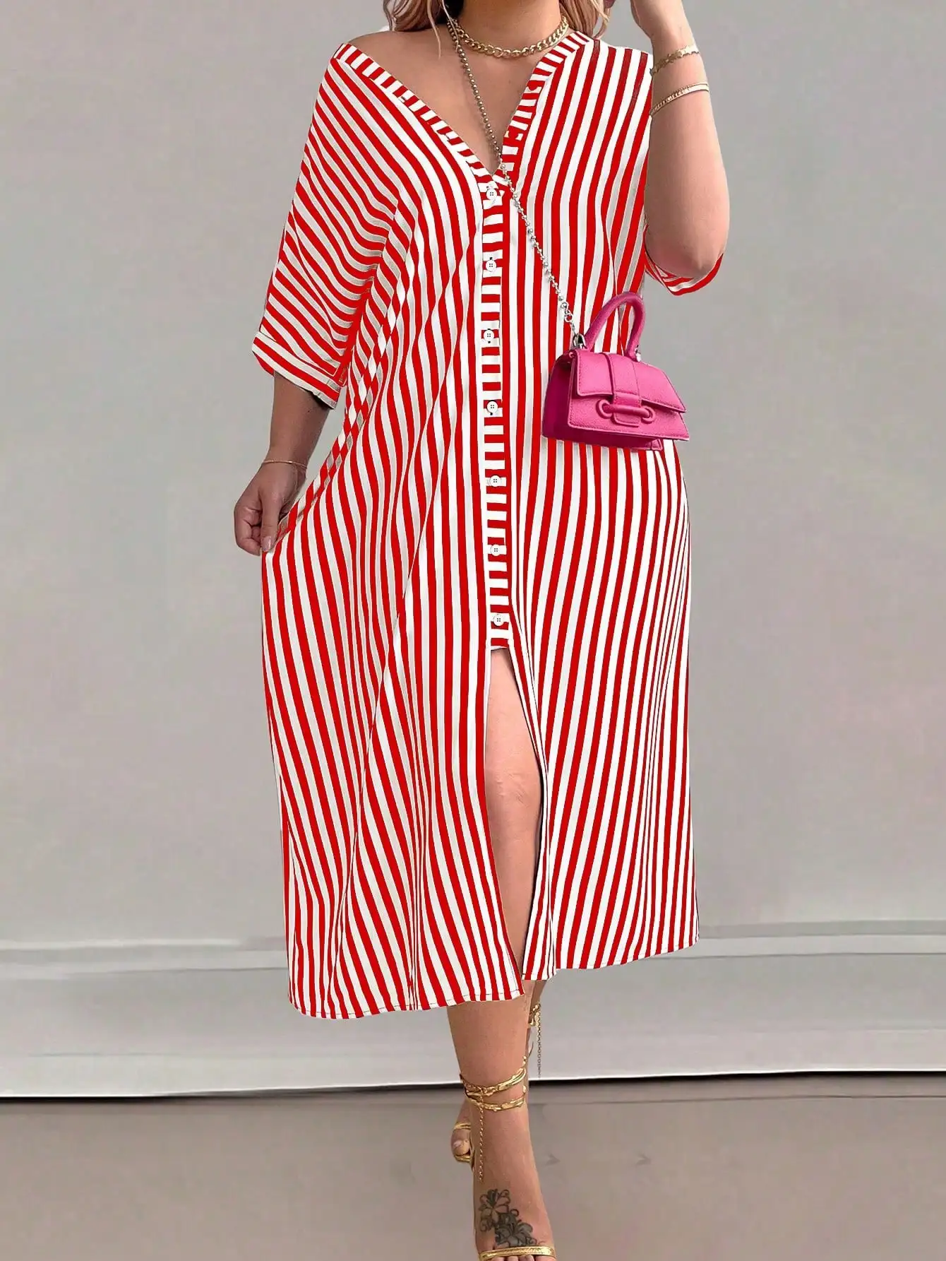 

Платье больших размеров для повседневной носки на все сезоны, из ткани умеренной плотности, стильное, для повседневной носки, для женщин.