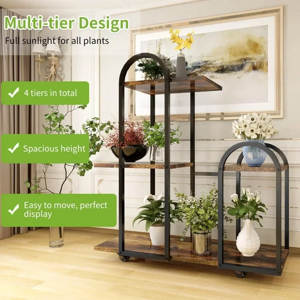 3 Tiers 9 Potted Ladder Plant Shelf With Detachable Wheels Shelf for Flowers Plant Stand Indoor Clearance Flower Pot Stand