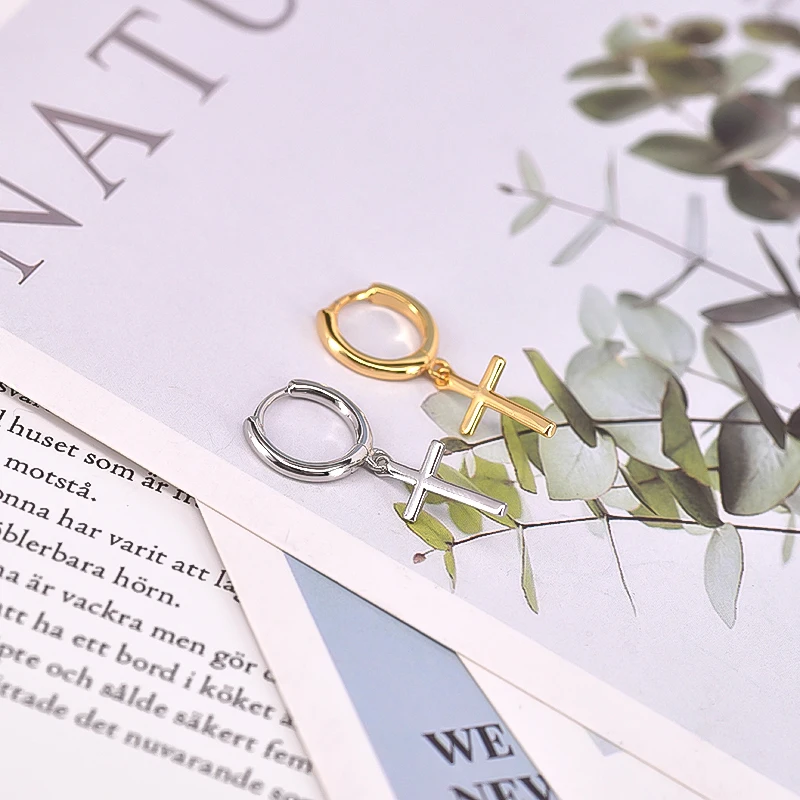 925 Sterling Silver Ear Needle Cross/Snake Pendant Hoop gold Earrings for women Punk Trend Earrings Fashion Party Jewelry gifts