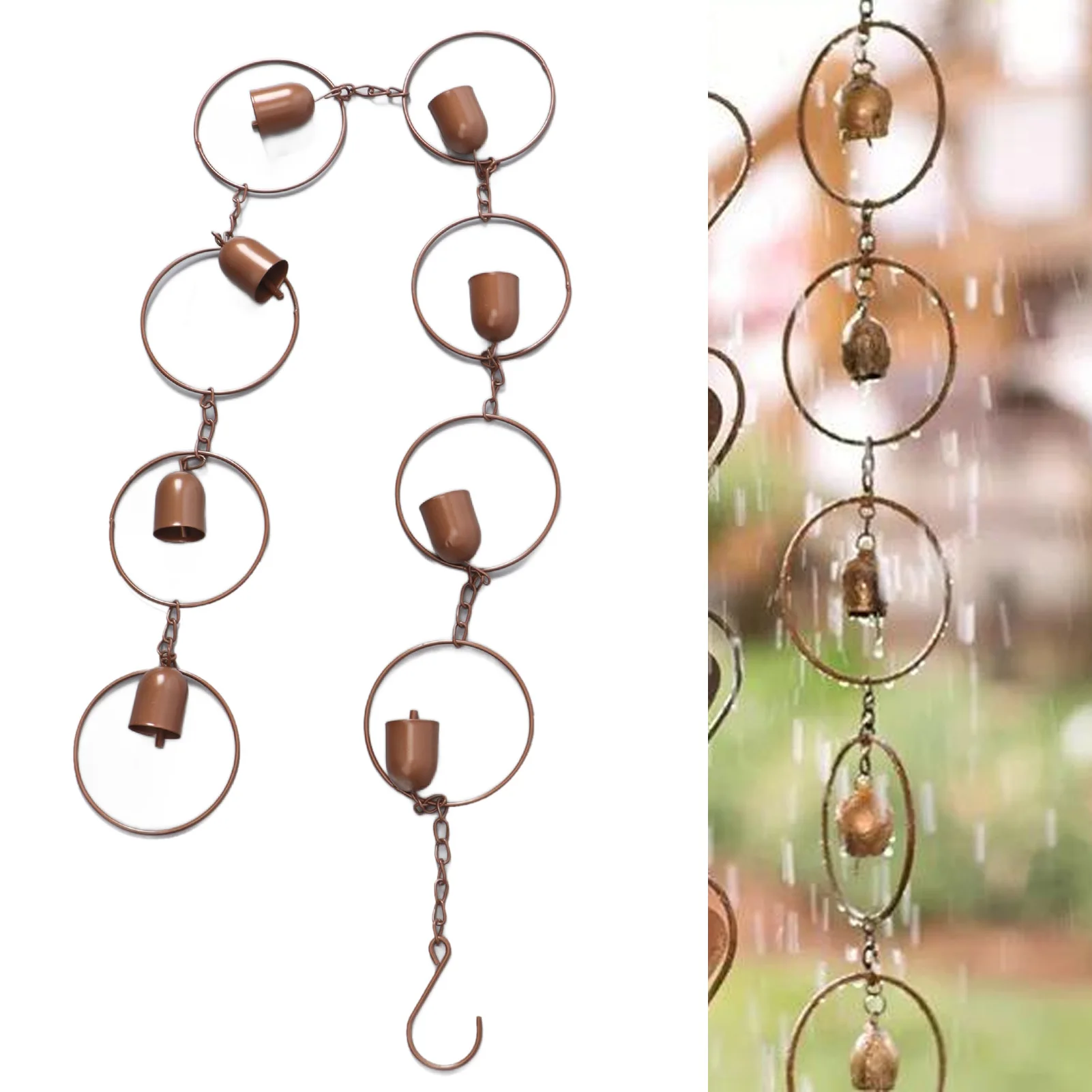 Hanging Rain Chime Metal Beautiful Sound Decorative Bell Shaped Rain Chain For Gutter Drainage