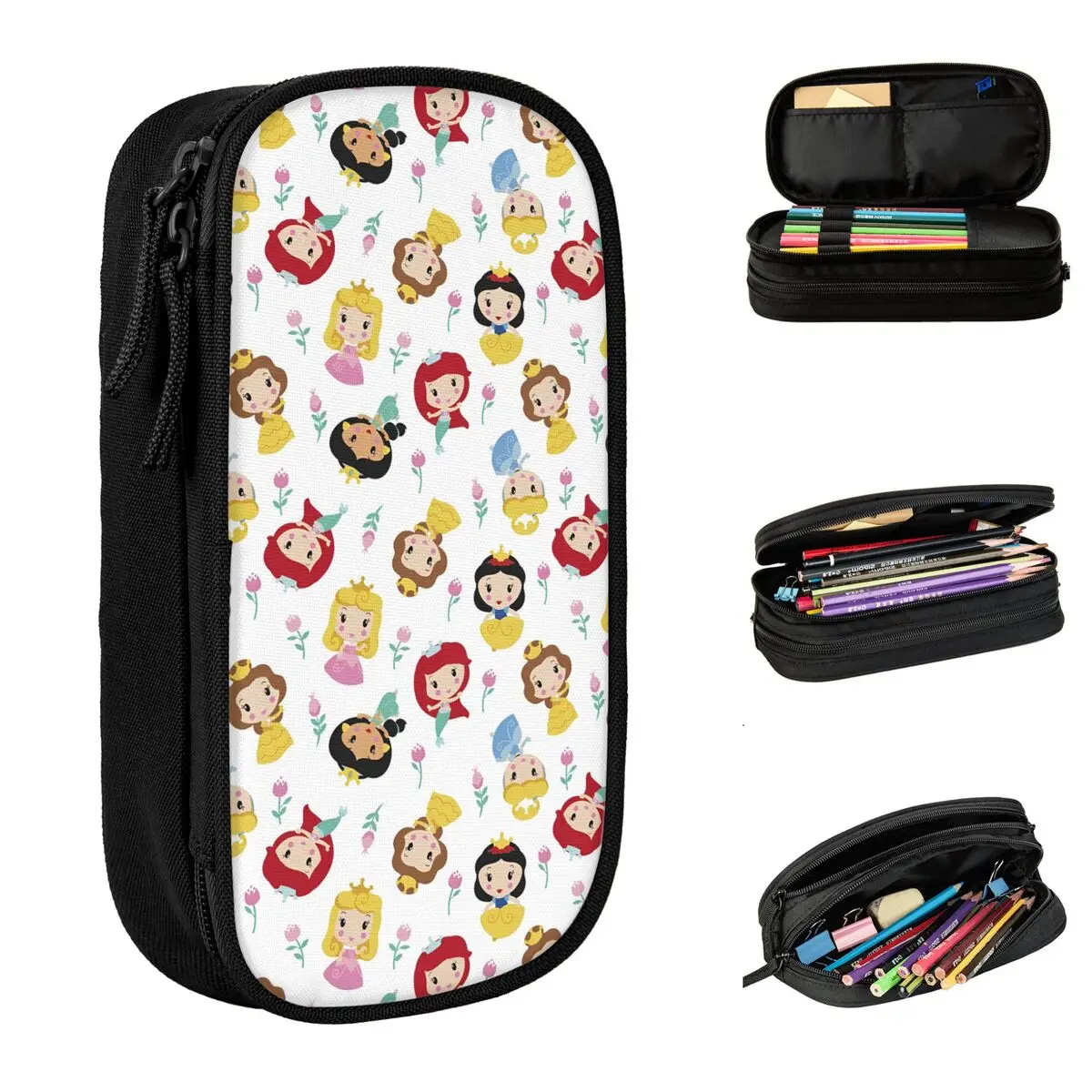 Princess Snow White Ariel Elsa Pencil Cases Aurora Pencilcases Pen Holder Big Capacity Bags School Supplies Zipper Stationery