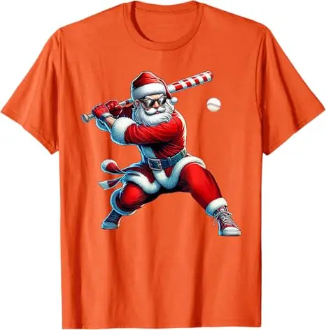 Santa Playing Baseball Men Boys Christmas Baseball Player Tee T-Shirt Funny Team Sports Clothes Xmas Costume Daddy Husband Gifts