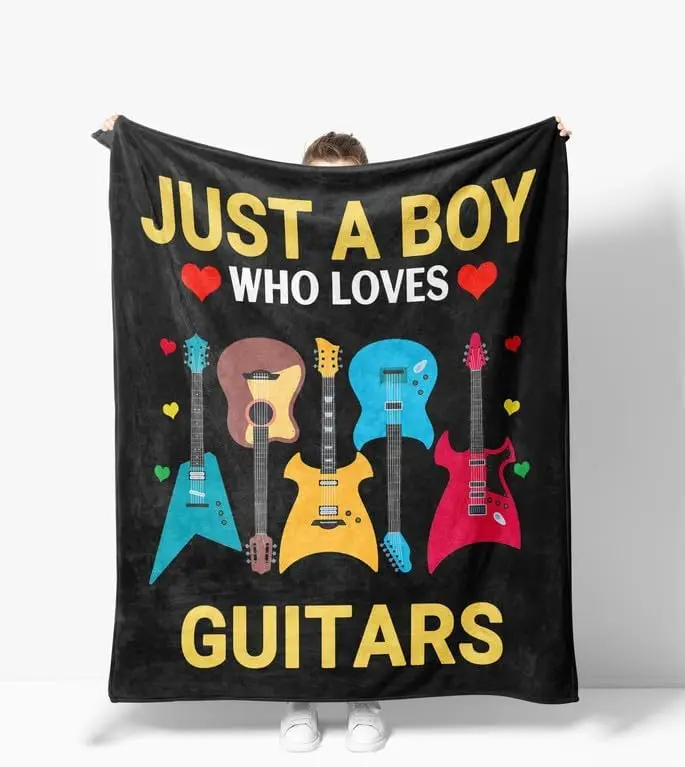 Musical Guitar Lover Throw Blanket Decorative Throw for Him Boy Music Room Decor Gift for Musician Rocker Home Accent Art