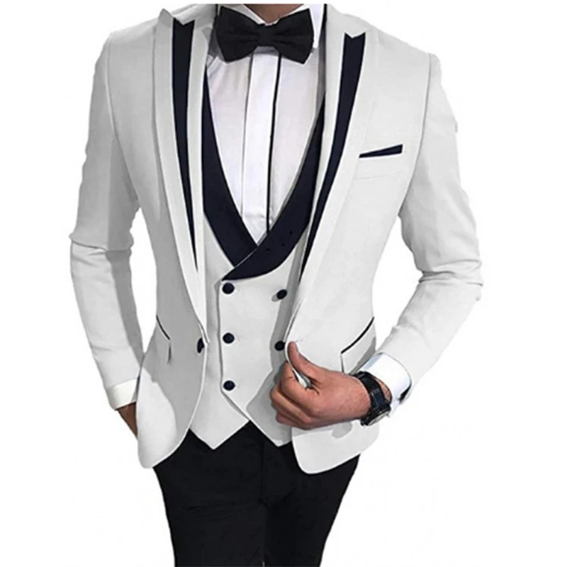 

Custom Made 3 Piece Men's suits 2024 Slim Fit Groom Tuxedo Peak Lapel Groomsmen Formal Wedding Suit for Men ( Blazer+Pants+Vest）