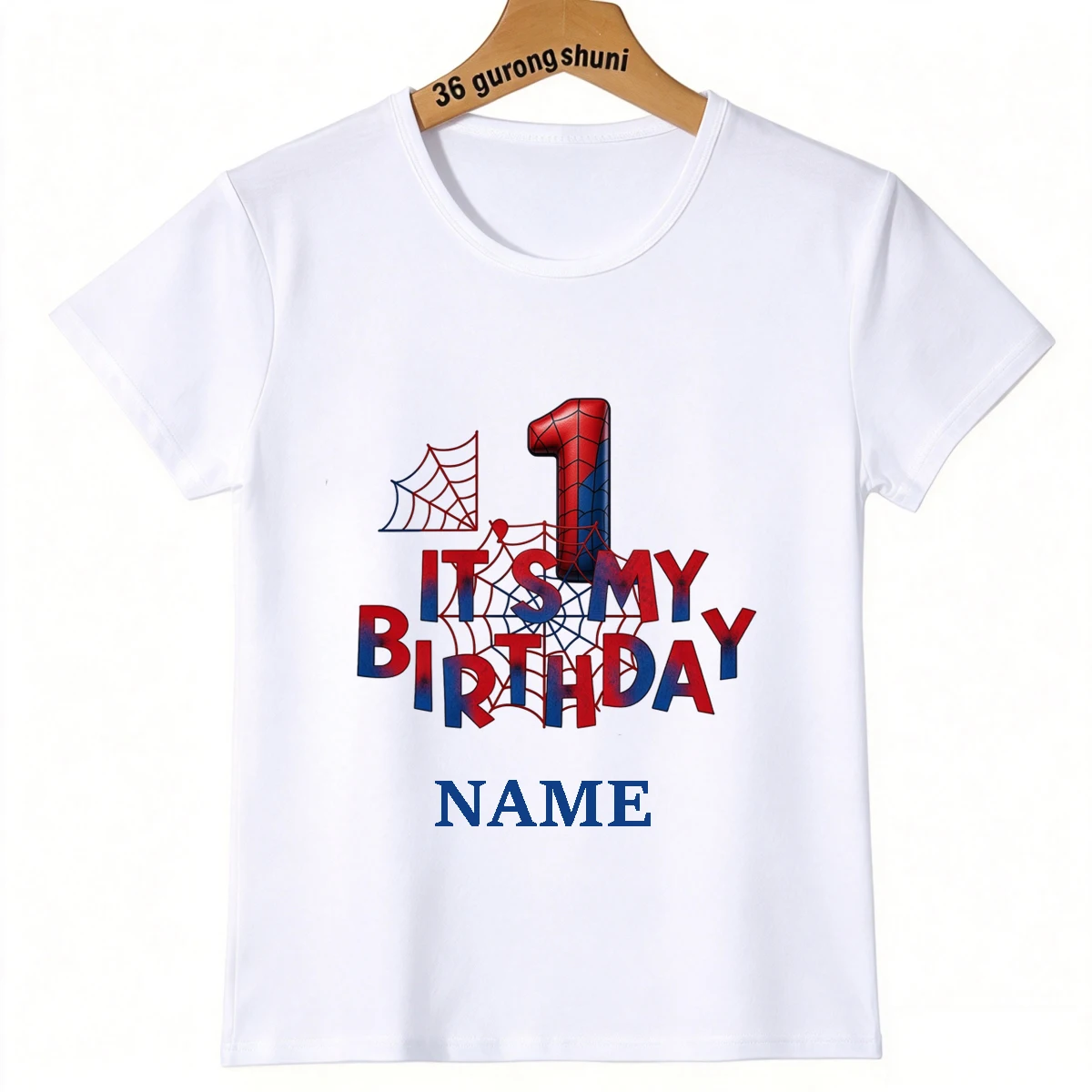 Personalized Spider Number Print Boys Birthday T-Shirt, Customized Name Kids Summer Casual Short Sleeve Clothing Tshirt Tops