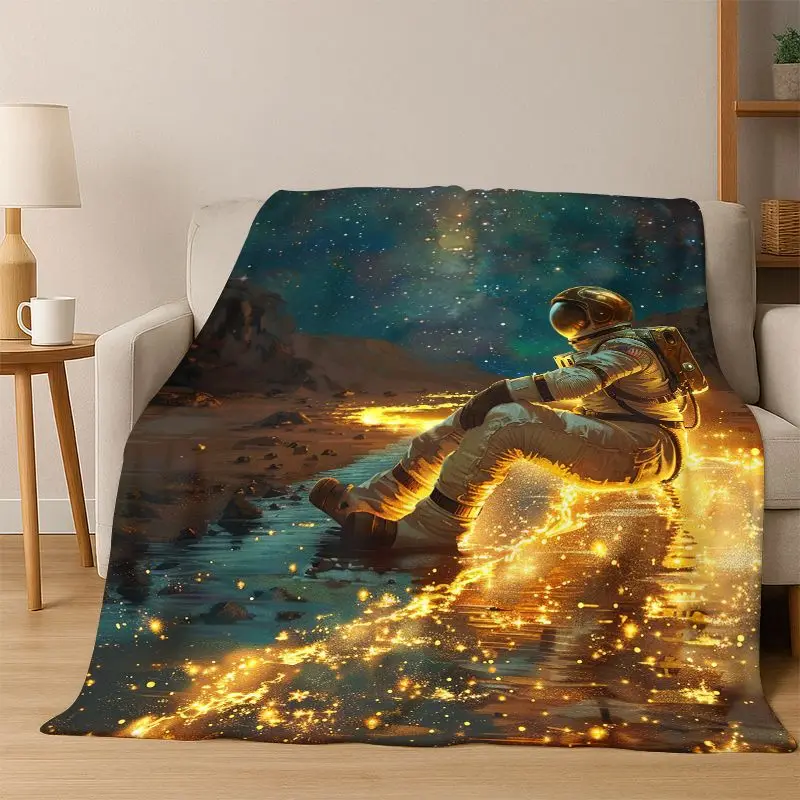 Cartoon Astronaut Universe Spaceman Outer Space Flannel Blanket Soft Warm Throw Blanket for Bedroom Living Room Bed Travel kids
