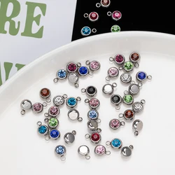 10Pcs 6mm Stainless Steel Birthstone Necklace Pendant Jewelry Making Rhinestone Charms For Women Earrings DIY Accessories Gift