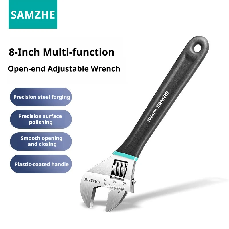 SAMZHE 8-inch Adjustable Wrench Light Weight Large Opening Multifunctional Universal Spanner Clamp Wrench Hand Repair Tools