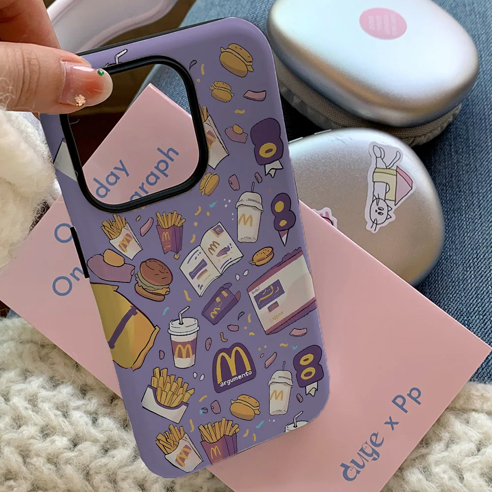 Purple French Fries Burger Phone Case for IPHONE 15PRO MAX 14 13 12 11 PRO Plus 15pro Acrylic TPU Two in One Mobile Phone Cases
