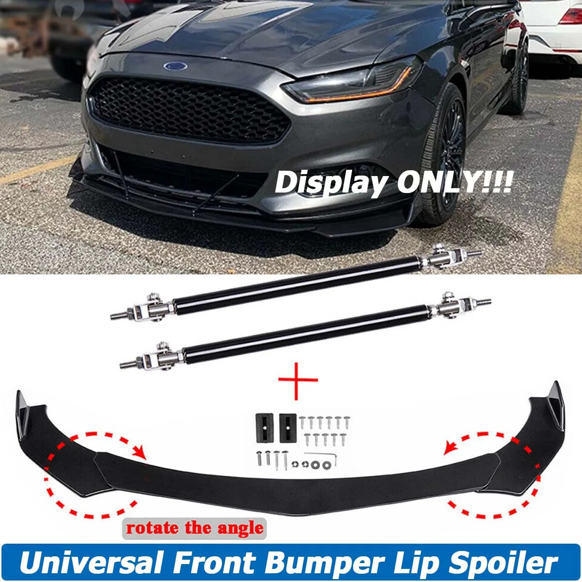 Universal Front Bumper Lip Spoiler Splitter Deflector Body Kit Guards w/ Strut Rod For Ford Fusion Focus Fiesta Car Accessories