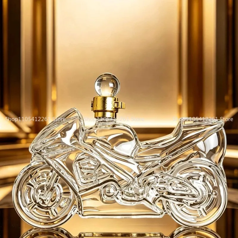 Handcrafted Glass Motorcycle Whiskey Bottle Borosilicate Decanter Sealed Transparent Collectible Gift
