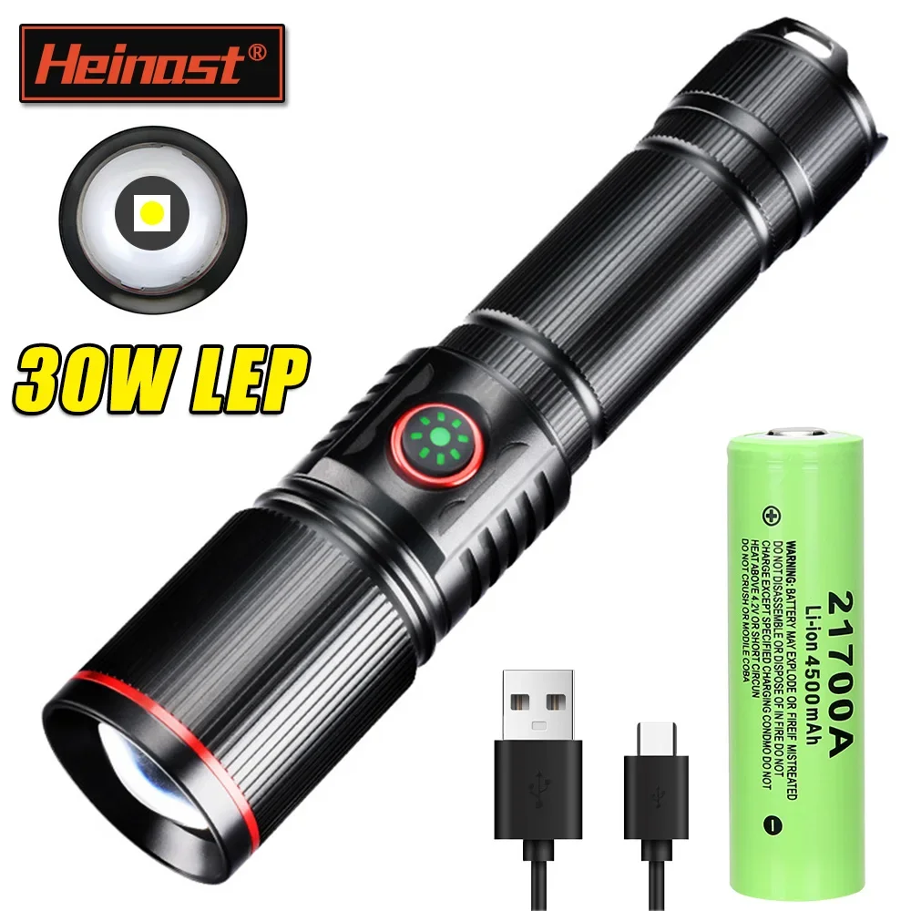 Heinast 1000lm S009 potente linterna táctica LEP 18650 o 21700 batería Zoom antorcha lámpara con indicador de potencia de cuerda trasera