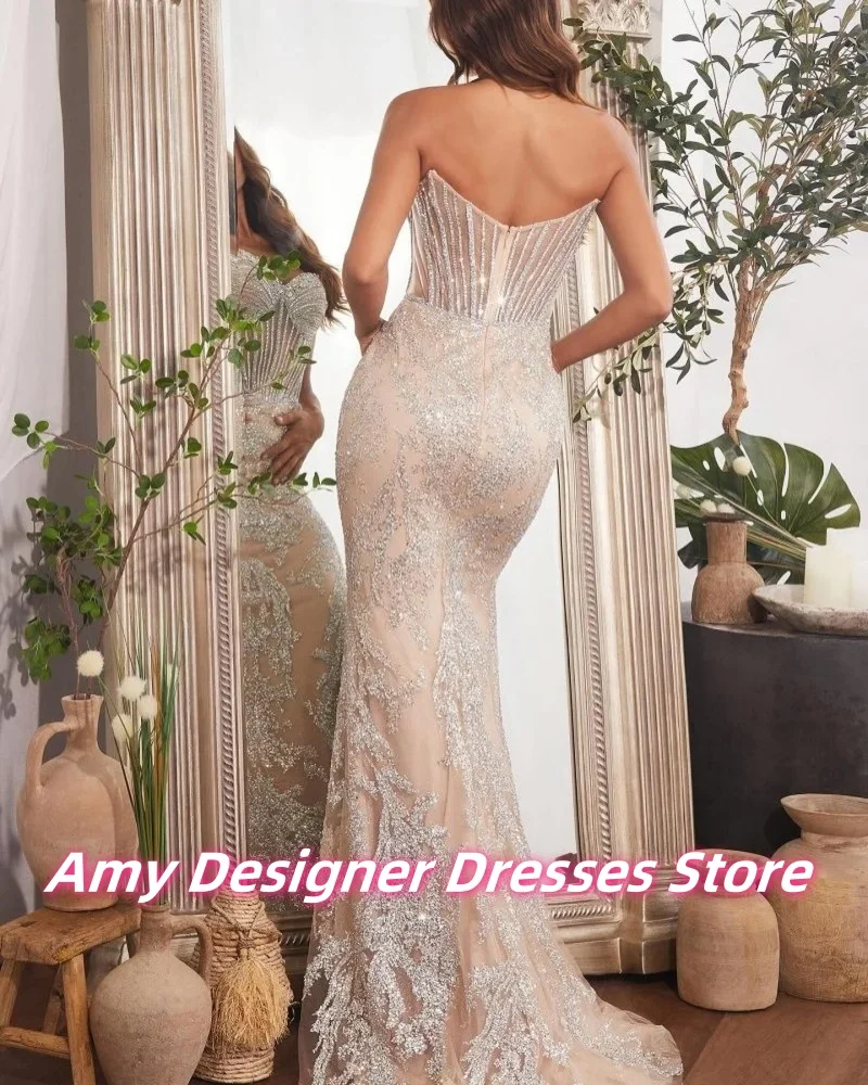 Elegant Sweetheart Mermaid Evening Dresses For Dubai Girls Delicate Sequin Applique Wedding Party Dress Prom Gowns Customized