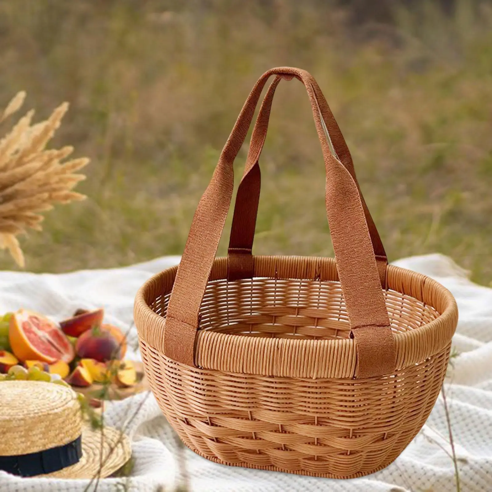 

Пластиковая корзина для хранения, плетеная вручную, в винтажном стиле, для дома и пикников на природе