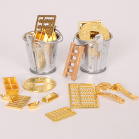 12Pcs/set Dollhouse Miniature Simulated Yuanbao Abacus Gold Bar Copper Coin Tin Bucket Model Ornament DIY Decor Toys Accessories