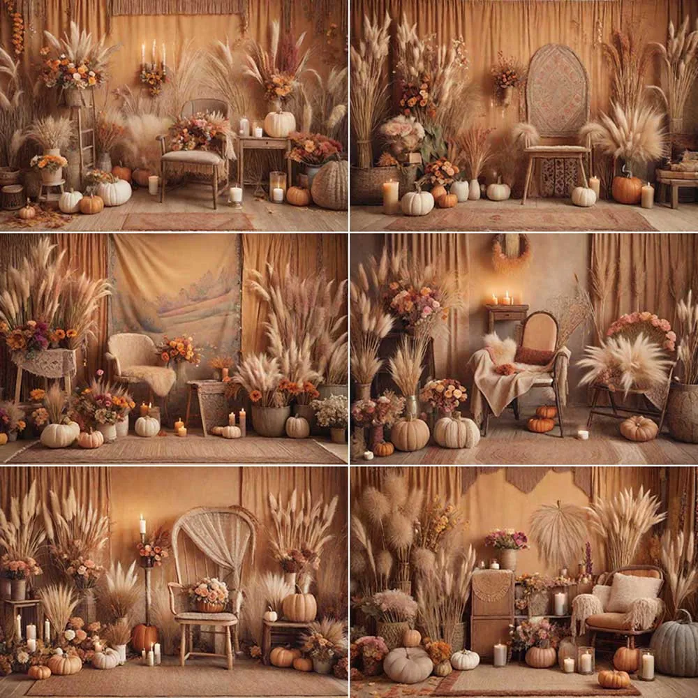 MOON.QG Bohemia Farm Photography Backdrop Thanksgiving Thatch Boho Photozone Background Children Photo Studio Photocall Props