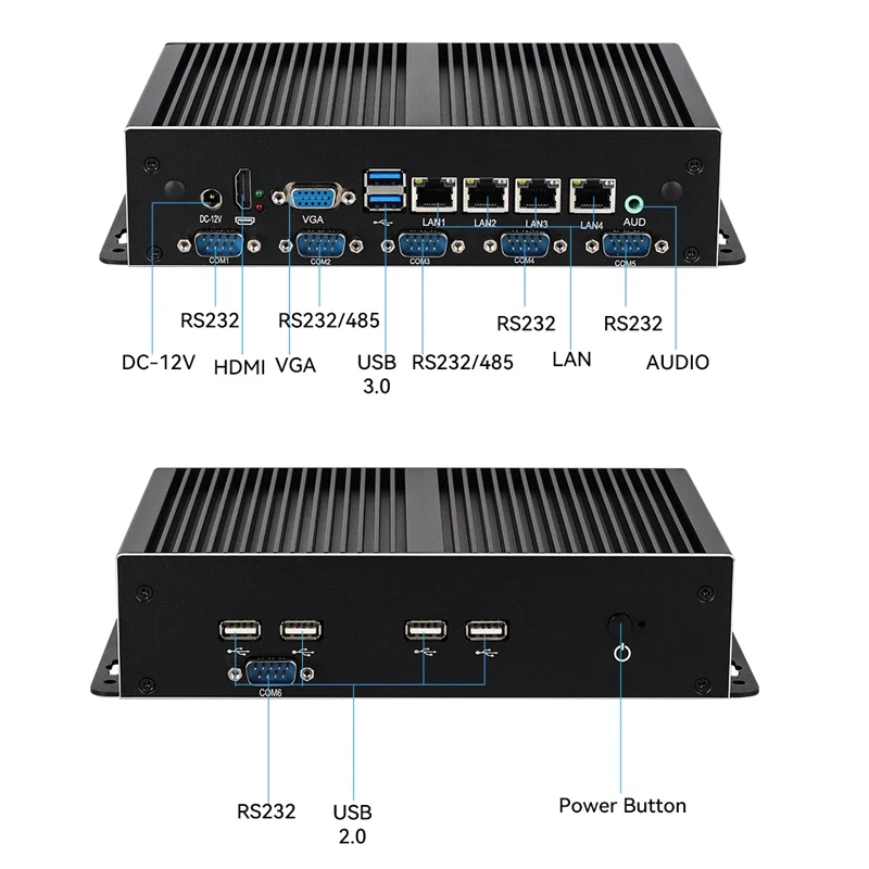 Fanless Industrial PC i7-4600U i5-4300U i3-5005U 4x Ethernet 6x COM RS232 RS485 HDMI VGA WiFi 4G LTE LVDS Windows Linux Openwrt