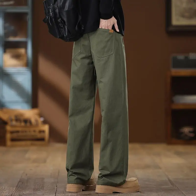 الرجال مستقيم فضفاض سراويل تقليدية الصلبة تمتد موضة القطن فضفاض الاتجاه بنطلون الشارع الشهير العلامة التجارية الذكور السراويل رجل السراويل