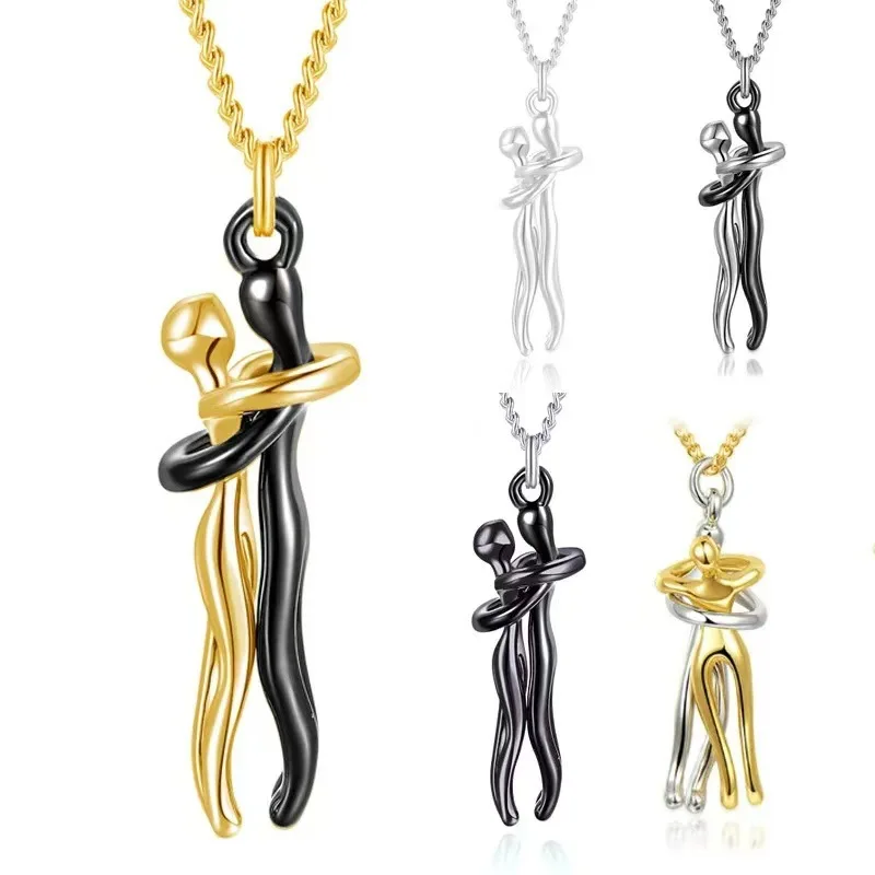 1 قطعة قلادة زوجين الرجال والنساء احتضان عشاق إلى الأبد معا القلائد الزفاف عيد الحب مجوهرات هدية جديد