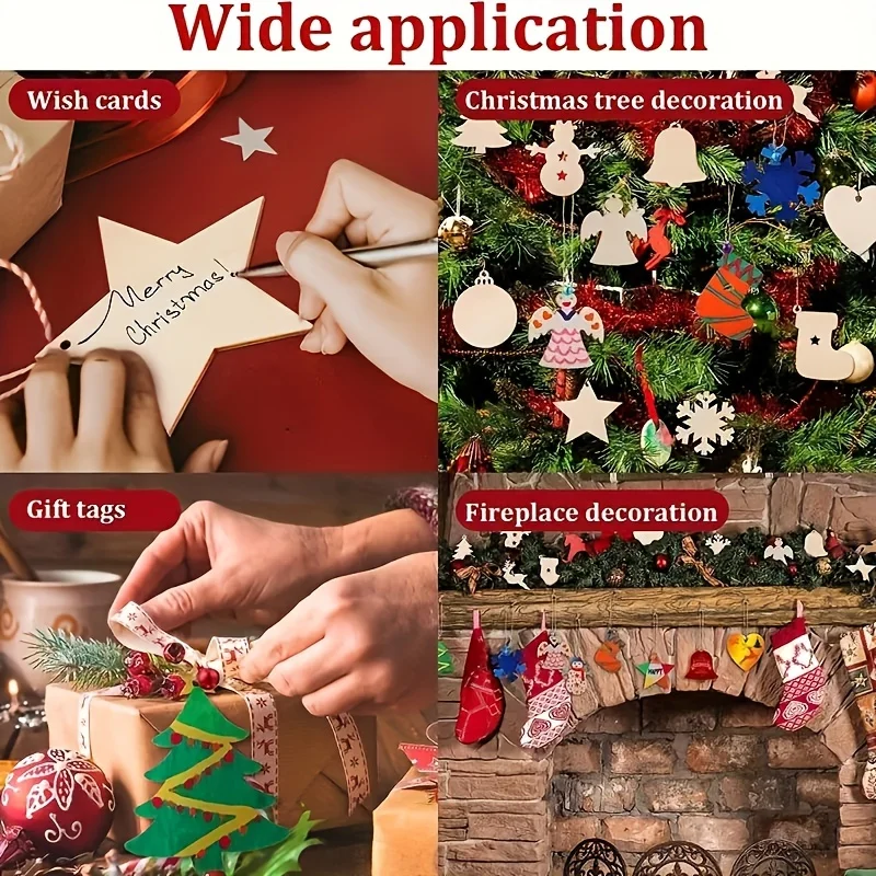 30/100 مجموعة خشبية شجرة عيد الميلاد حلي معلقة شرائح الخشب لم تنته مع ثقوب المعلقات الحرفية DIY بها بنفسك لزينة عيد الميلاد #5