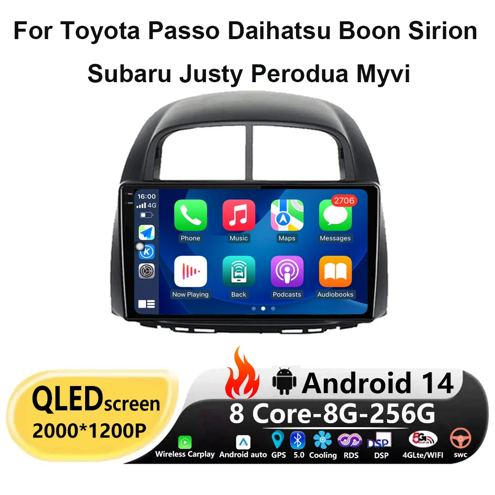 

Carplay Auto Android 14 For Toyota Passo Daihatsu Boon Sirion Subaru Justy Perodua Myvi DSP Multimedia Player Stereo Car Radio