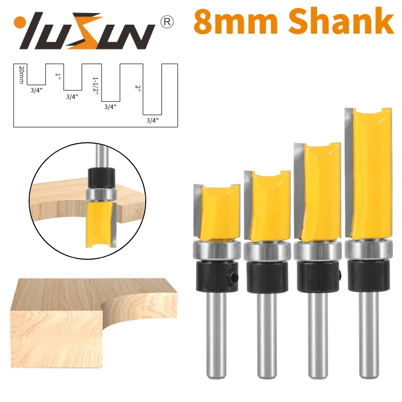 YUSUN 4PCS 8MM Shank Template Trim Pattern  Router Bit  Woodworking  Milling Cutter  For Flush Trimmer Cleaning