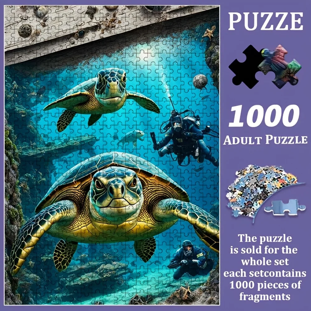 1000 stuks puzzel voor volwassenen |   Met schildpadden en duikers in een onderwaterwereld, perfect voor huisdecoratie, educatief, F
