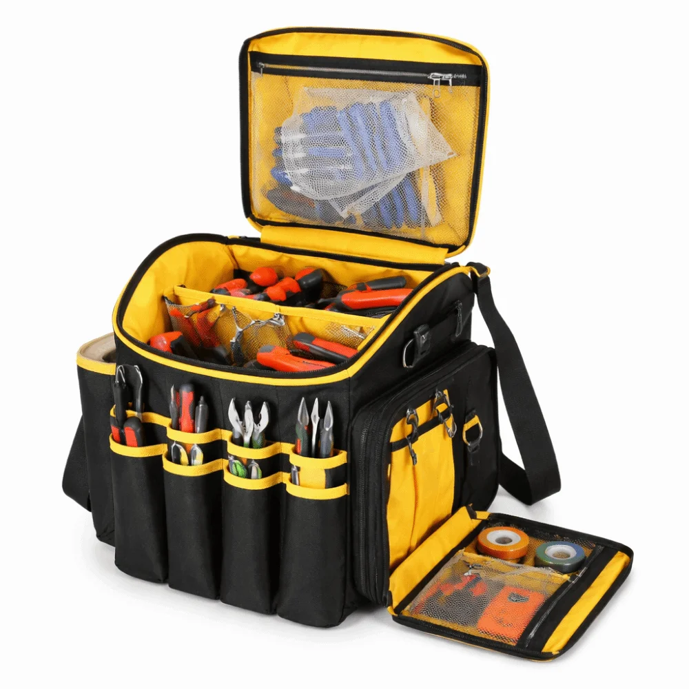 Large Capacity Portable Tool Kit Wear-resistant with Shoulder Strap Electrician Tool Bag Multi-pockets Waterproof