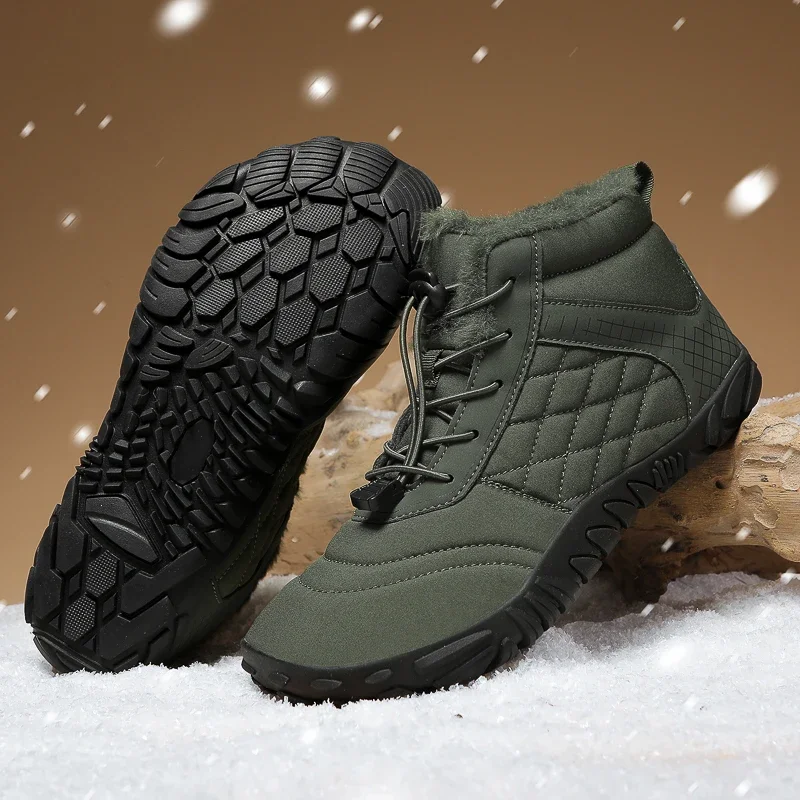 Winter Barefoot Snow Boots for Men Women Snow Boots Outdoor Non-slip Warm Fur Casual Sneakers Plus Size Ankle Boots Hiking Shoes