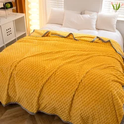Flannel Blanket For Beds Yellow Solid Color Plaids For Sofa Single/Queen/King Thick Soft Blankets For Winter Warm Bedspread Beds