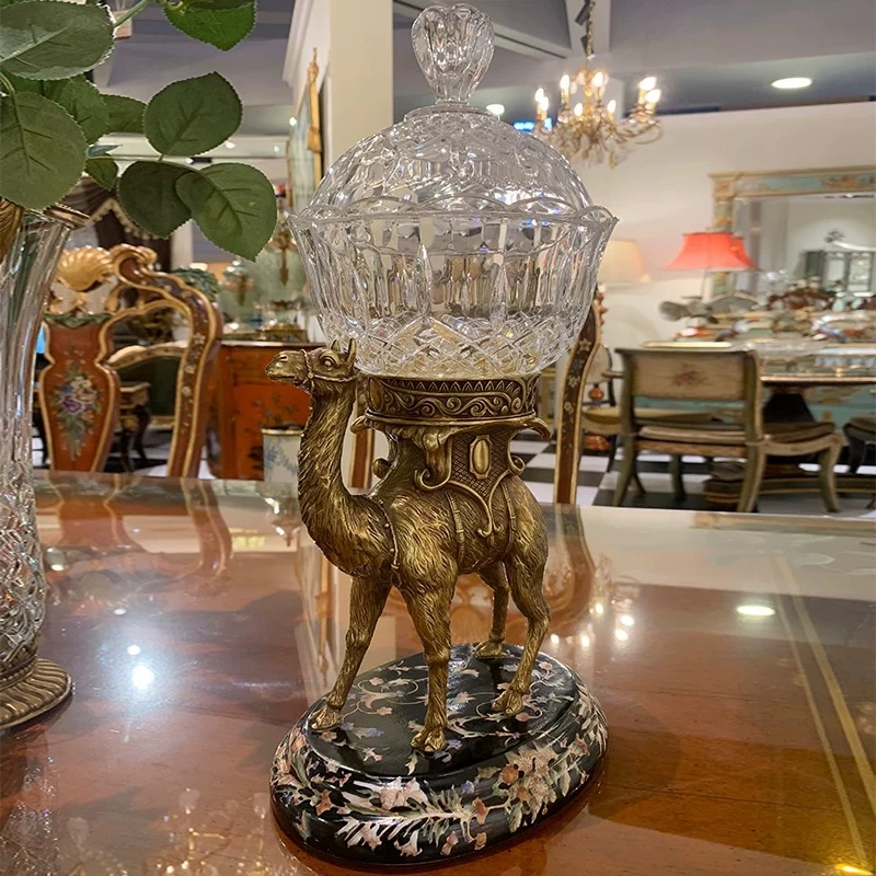 Luxury French European art imported crystal copper camel candy box living room exquisite decoration ornament