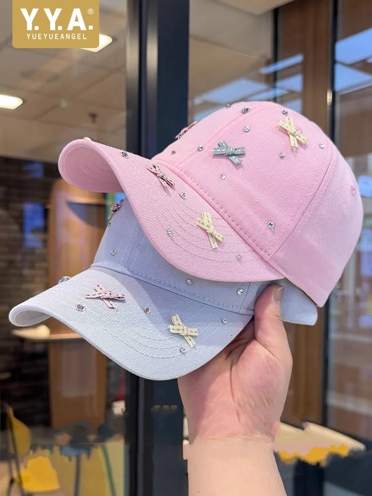 

Sweet Ladies Butterfly Diamonds Beading Baseball Hat Spring Autumn Outside Travel Peaked Cap Women Sun Protection Visors Cap